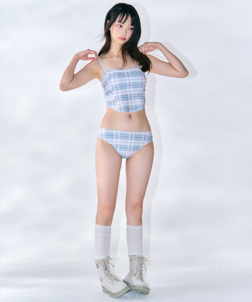 Checkered Bustier Bikini Set [WHITE]