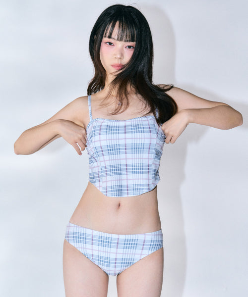Checkered Bustier Bikini Set [WHITE]