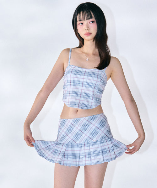 Checkered Bustier Bikini Set [WHITE]