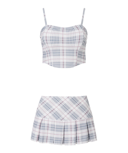 Checkered Bustier Bikini Set [WHITE]