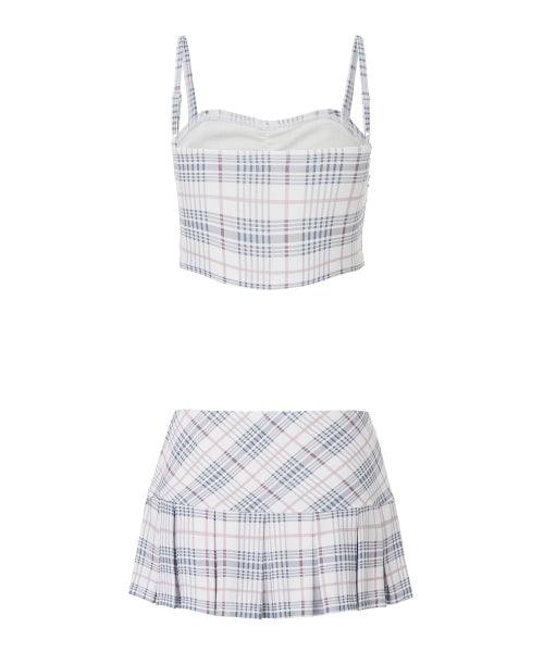 Checkered Bustier Bikini Set [WHITE]