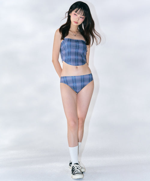 Checkered Bustier Bikini Set [NAVY]