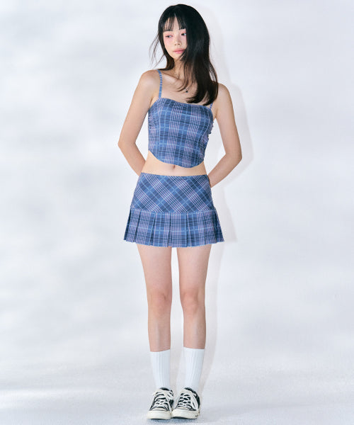 Checkered Bustier Bikini Set [NAVY]