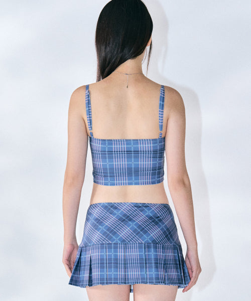 Checkered Bustier Bikini Set [NAVY]