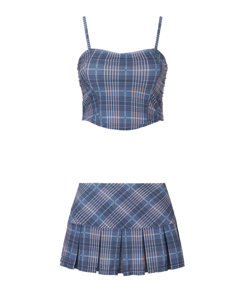 Checkered Bustier Bikini Set [NAVY]