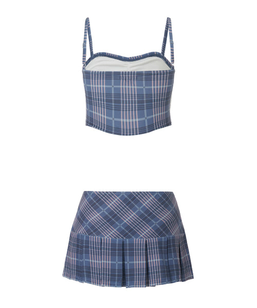 Checkered Bustier Bikini Set [NAVY]