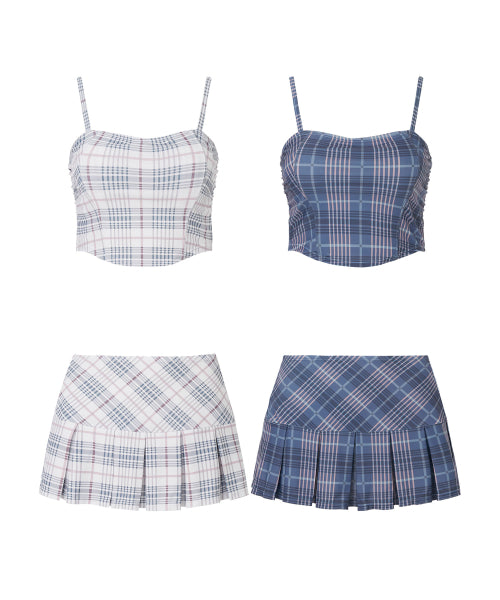 Checkered Bustier Bikini Set [NAVY]