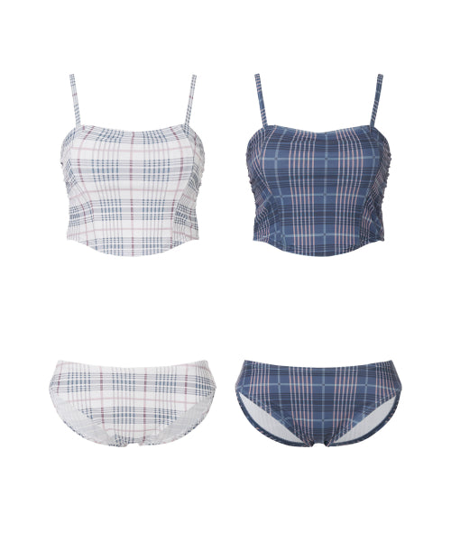 Checkered Bustier Bikini Set [NAVY]