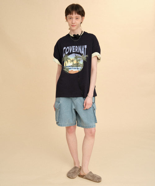 Denim cargo shorts light blue
