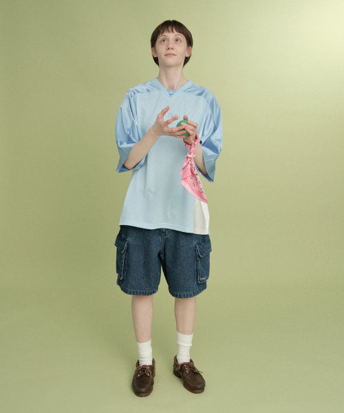 denim cargo shorts blue