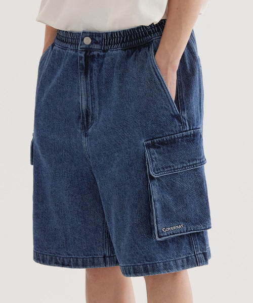 denim cargo shorts blue