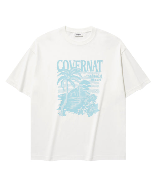 Cool Cotton Sunset Tropical Graphic T-shirt White