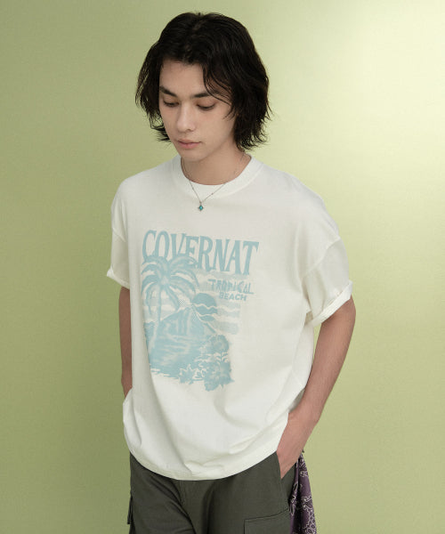 Cool Cotton Sunset Tropical Graphic T-shirt White