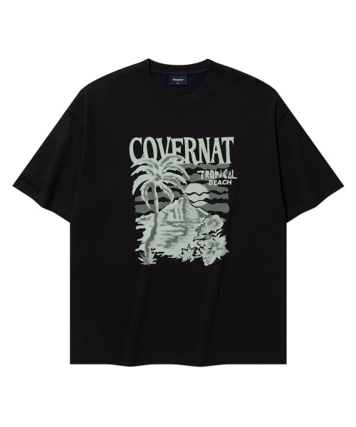 Cool Cotton Sunset Tropical Graphic T-shirt Black