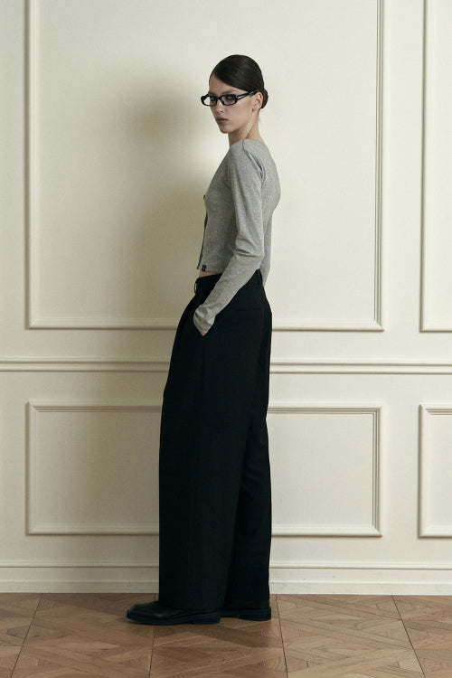 plain wide slacks black