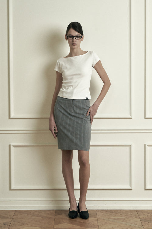 Plain Stripe Midi Skirt Gray