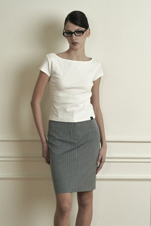 Plain Stripe Midi Skirt Gray