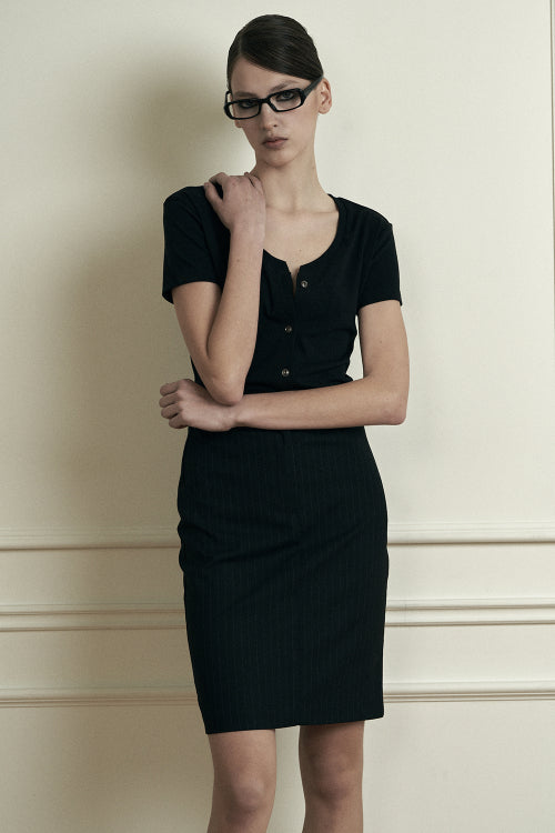plain V-neck short sleeve cardigan black