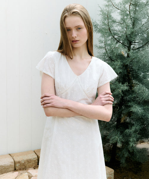 FLARE SLEEVE LONG ONEPIECE WHITE