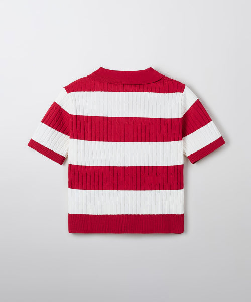 (Woody) Cable Half-Open Short-Sleeved Knitwear (SPKWF24G51RE)_SPKWF37G51