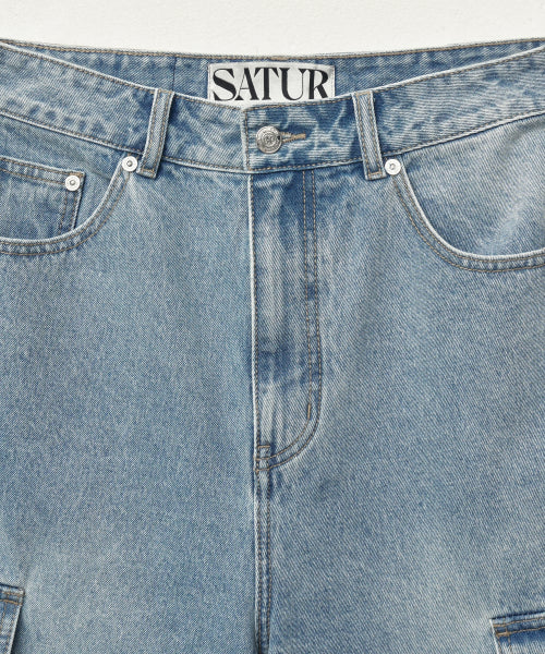 Cargo Bermuda Denim Shorts Light Blue