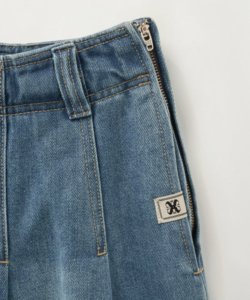 (W) Pleats Denim Midi Skirt Blue