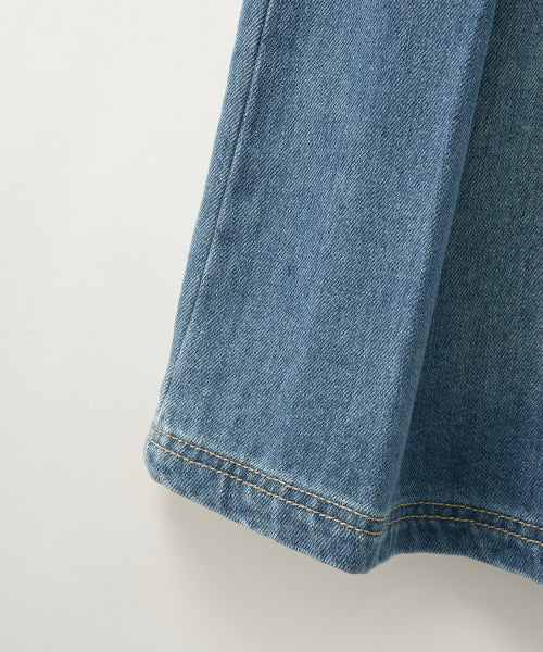 (W) Pleats Denim Midi Skirt Blue