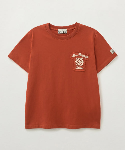 Bon Voyage Raw-Cut Applique T-Shirt Brick Orange