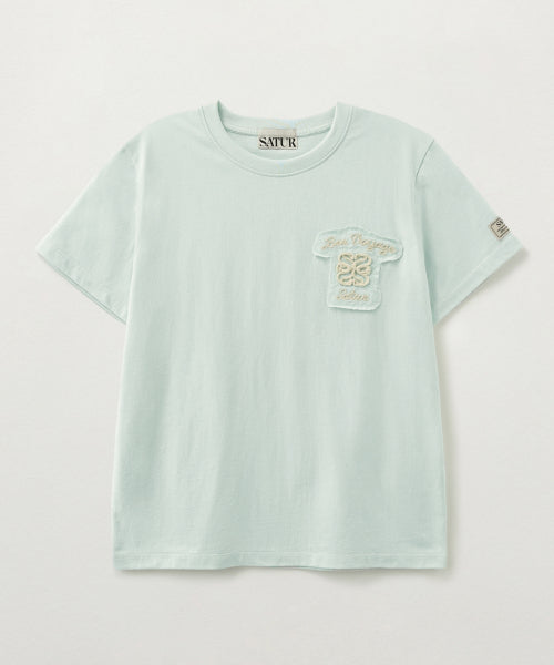 Bon Voyage Raw-Cut Applique T-Shirt Ice Blue