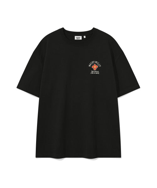 Flower Khaki Short-Sleeved T-Shirt Black