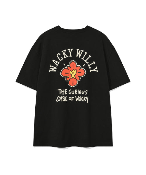 Flower Khaki Short-Sleeved T-Shirt Black