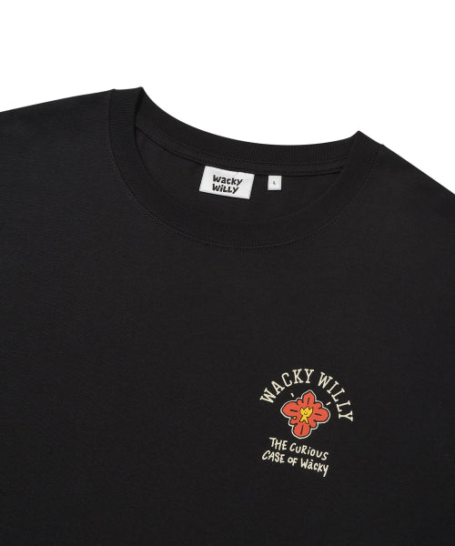 Flower Khaki Short-Sleeved T-Shirt Black