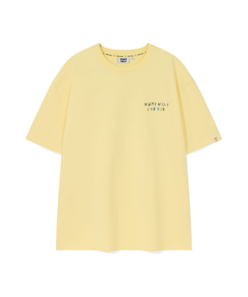 Khaki typo graphic short-sleeved T-shirt yellow