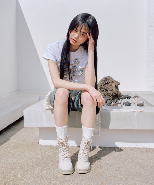 Freya Graphic Shirring T-shirt [WHITE]