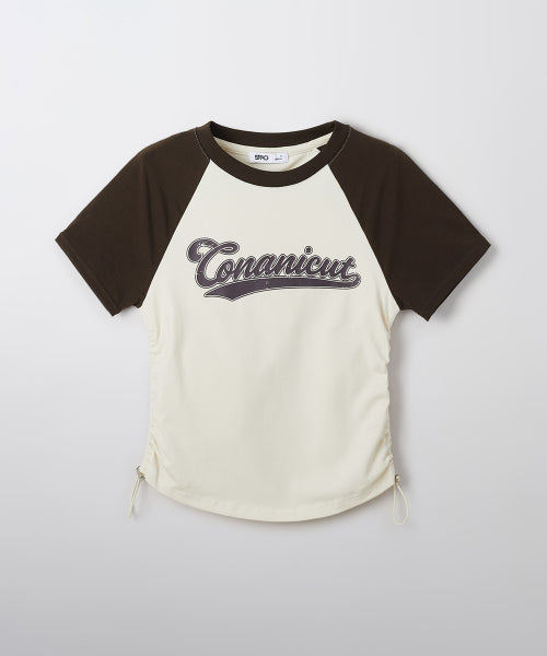 (CONANICUT) Raglan Shirring Cropped Short-Sleeved T-Shirt (SRPF25G50 RE)_SRPF37G50