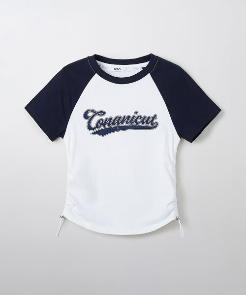 (CONANICUT) Raglan Shirring Cropped Short-Sleeved T-Shirt (SRPF25G50 RE)_SRPF37G50