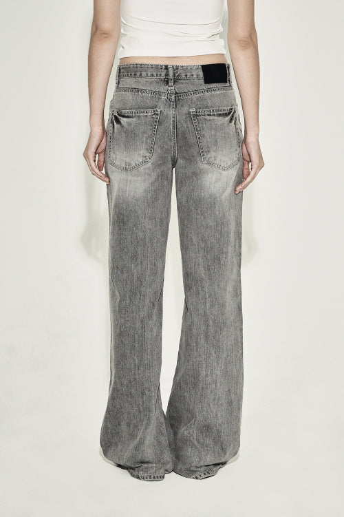STRAIGHT CAT WASHING DENIM PANTS GRAY