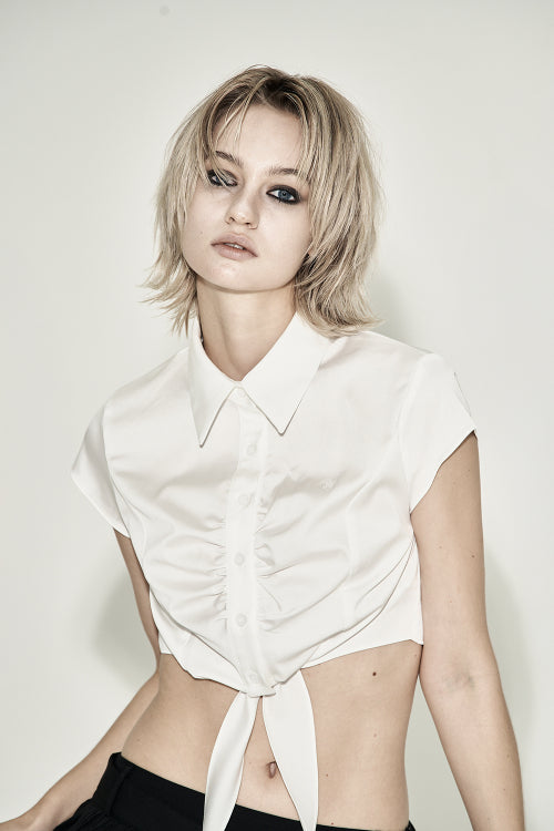 TIE SHIRRING CROP SHIRT WHITE