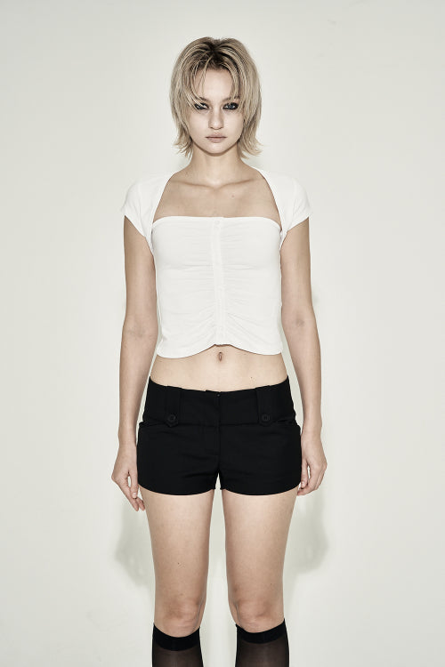 SHIRRING BUTTON SHORT SLEEVE WHITE