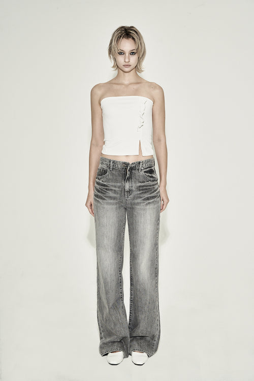 RUFFLE SLIT TOP WHITE