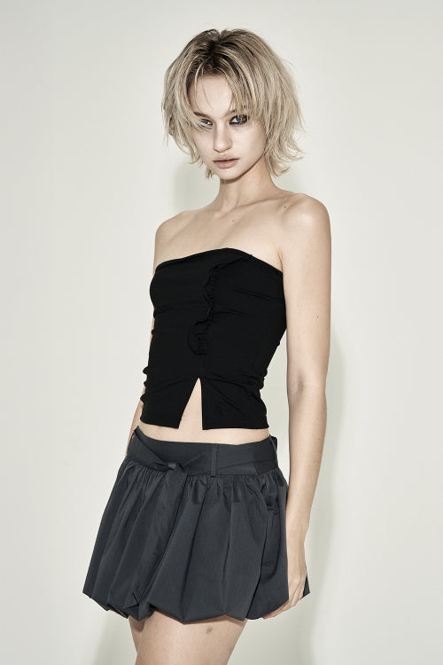 BELT SHIRRING MINI SKIRT CHARCOAL