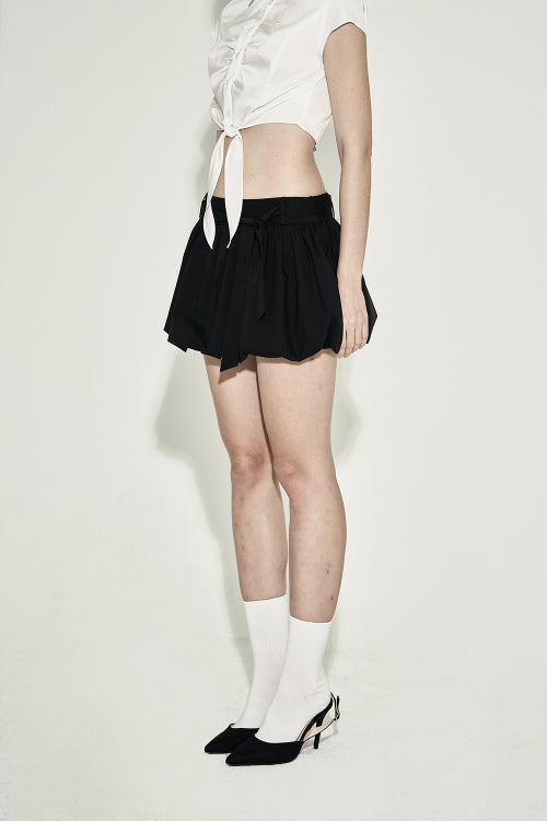 BELT SHIRRING MINI SKIRT BLACK