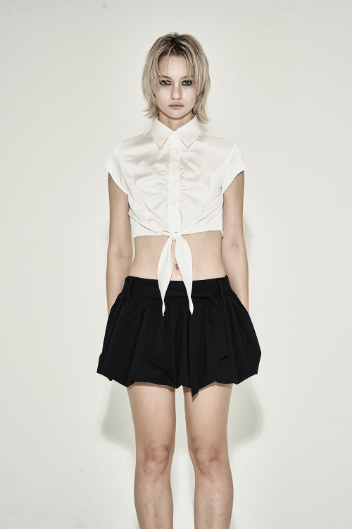 BELT SHIRRING MINI SKIRT BLACK