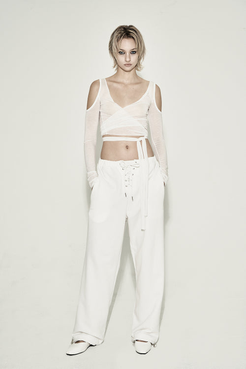 EYELET WIDE SWEATPANTS WHITE