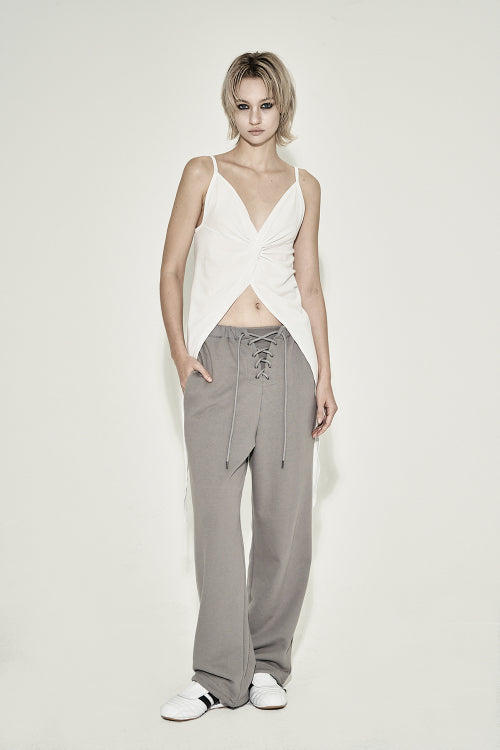 EYELET WIDE SWEATPANTS GRAY