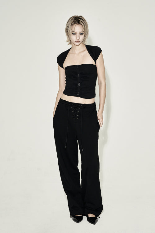 EYELET WIDE SWEATPANTS BLACK