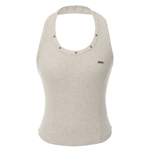 Damage Stud Halter Top (beige)