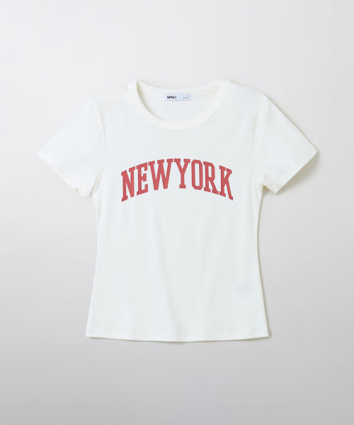 (QR) NEWYORK Slim fit short-sleeved T-shirt_SRPF38G91
