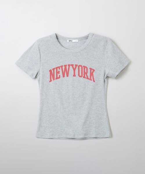 (QR) NEWYORK Slim fit short-sleeved T-shirt_SRPF38G91