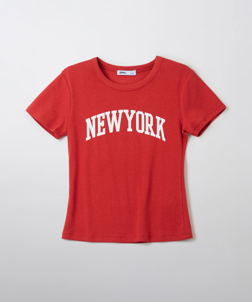 (QR) NEWYORK Slim fit short-sleeved T-shirt_SRPF38G91